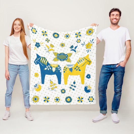 Schwedisch Folk Dala Horse l Blue und Yellow Fleecedecke (Beispiel)
