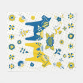 Schwedisch Folk Dala Horse l Blue und Yellow Fleecedecke (Vorderseite (Horizontal))
