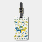 Schwedisch Folk Dala Horse l Blue und Yellow Gepäckanhänger (Vorderseite vertikal)