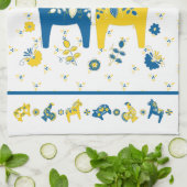 Schwedisch Folk Dala Horse l Blue und Yellow Geschirrtuch (Gefaltet)