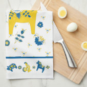 Schwedisch Folk Dala Horse l Blue und Yellow Geschirrtuch (Viertel Falte)