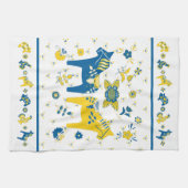 Schwedisch Folk Dala Horse l Blue und Yellow Geschirrtuch (Horizontal)