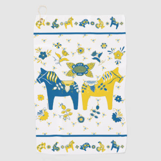 Schwedisch Folk Dala Horse l Blue und Yellow Golfhandtuch