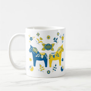 Schwedisch Folk Dala Horse l Blue und Yellow Kaffeetasse