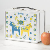 Schwedisch Folk Dala Horse l Blue und Yellow Metall Brotdose (Beispiel)