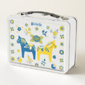 Schwedisch Folk Dala Horse l Blue und Yellow Metall Brotdose (Rückseite)