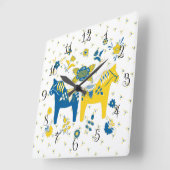 Schwedisch Folk Dala Horse l Blue und Yellow Quadratische Wanduhr (Winkel)