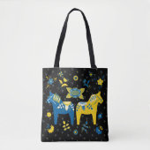 Schwedisch Folk Dala Horse l Blue und Yellow Tasche (Vorderseite)