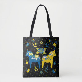 Schwedisch Folk Dala Horse l Blue und Yellow Tasche