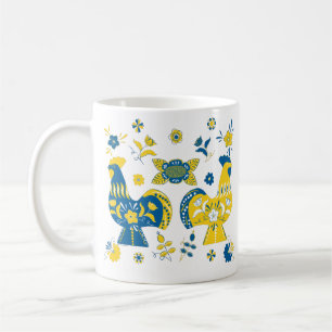 Schwedisch Folk Dala Rooster l Blue und Yellow Kaffeetasse