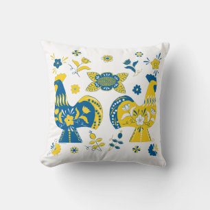Schwedisch Folk Dala Rooster l Blue und Yellow Kissen