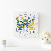 Schwedisch Folk Dala Rooster l Blue und Yellow Quadratische Wanduhr (Zuhause)