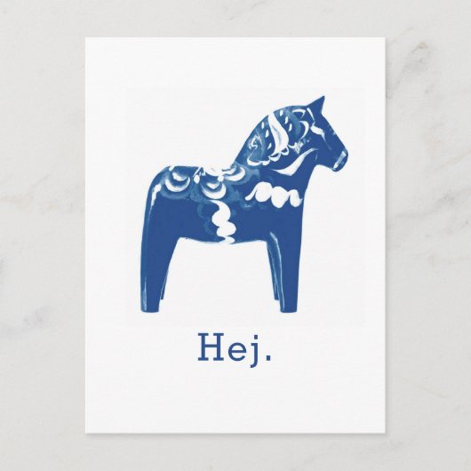 Schwedisch Hej Dala Horse Blue White Template Postkarte (Vorderseite)