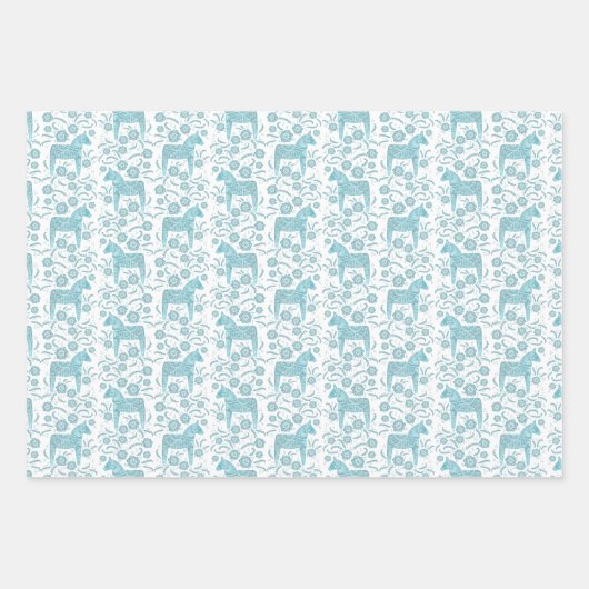 Schwedische Dala Horse Aquamarine Kunst des Grünen Geschenkpapier Set (Vorderseite 3)