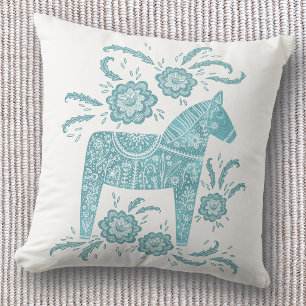 Schwedische Dala Horse Art Aquamarin Green Kissen