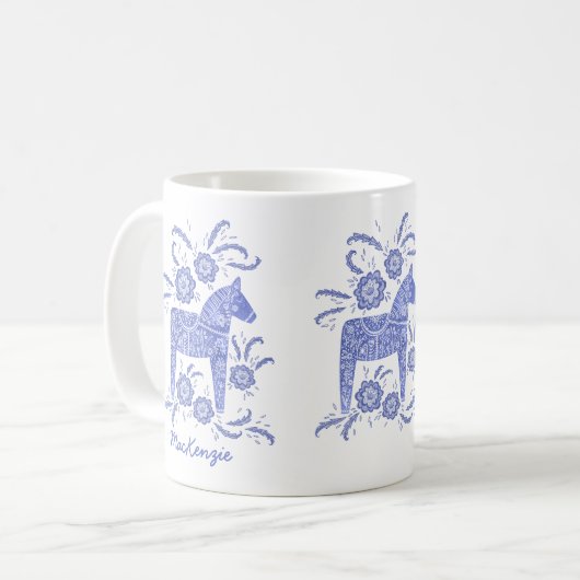 Schwedische Dala Horse Blue Personalisiert Kaffeetasse (Vorderseite Links)