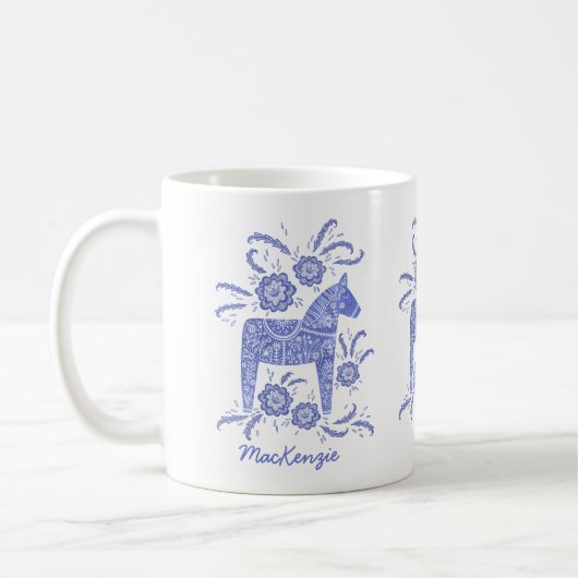 Schwedische Dala Horse Blue Personalisiert Kaffeetasse (Links)