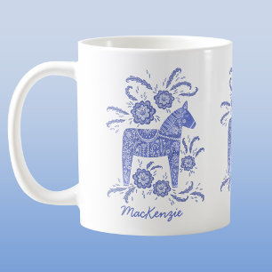 Schwedische Dala Horse Blue Personalisiert Kaffeetasse