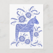 Schwedische Dala Horse Blue und White Postcard Postkarte (Vorderseite)