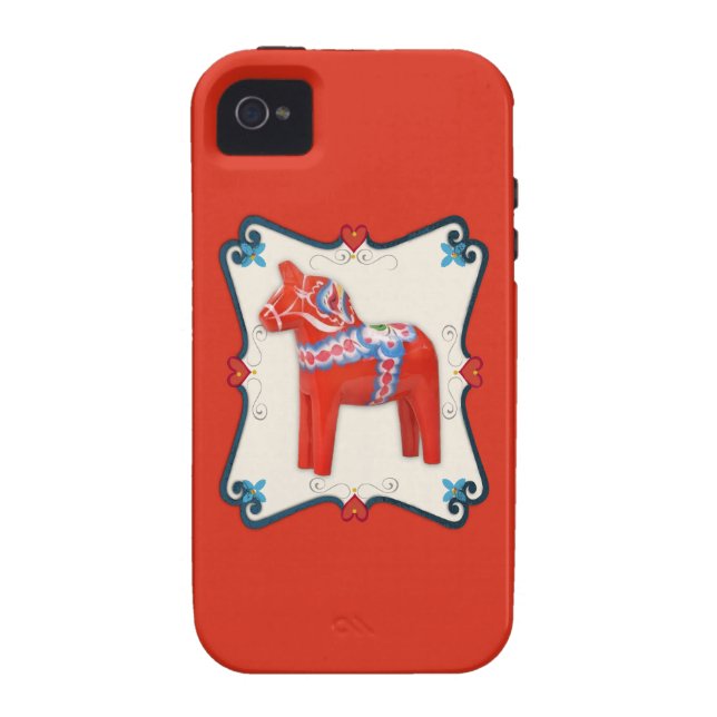 Schwedische Dala Horse Folk Kunst Gerahmt Case-Mate iPhone Hülle (Rückseite)