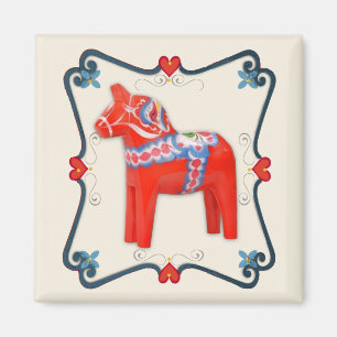 Schwedische Dala Horse Folk Kunst Gerahmt Magnet