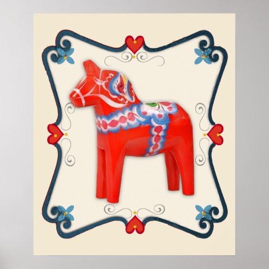 Schwedische Dala Horse Folk Kunst Gerahmt Poster (Vorne)