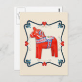 Schwedische Dala Horse Folk Kunst Gerahmt Postkarte (Vorne/Hinten)