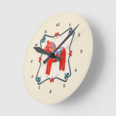 Schwedische Dala Horse Folk Kunst Gerahmt Runde Wanduhr (Winkel)