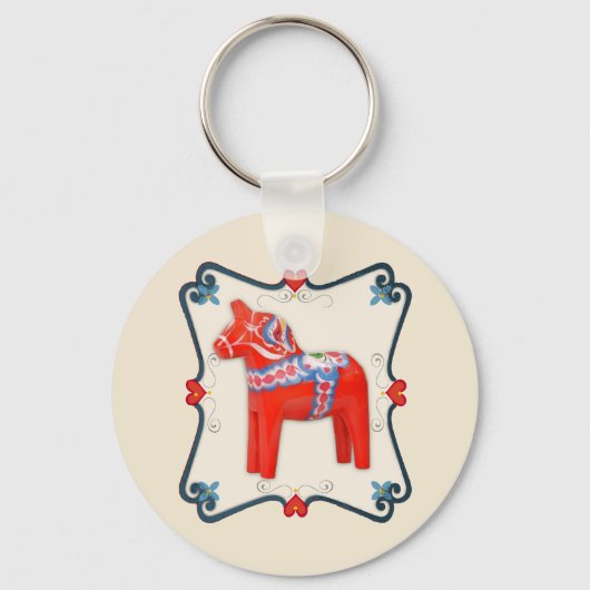 Schwedische Dala Horse Folk Kunst Gerahmt Schlüsselanhänger (Vorderseite)