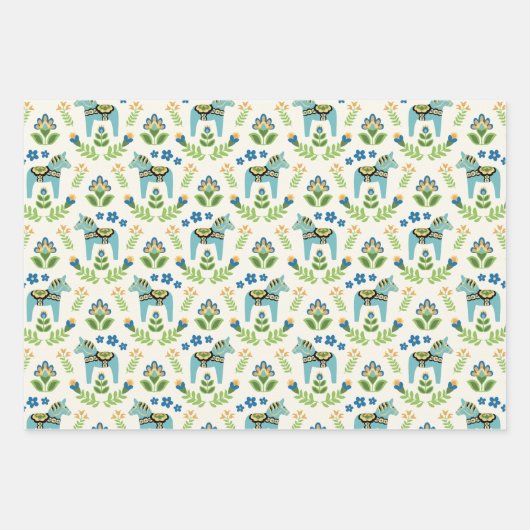 Schwedische Dala Pferde Aquamarin Geschenkpapier Set (Vorderseite 3)