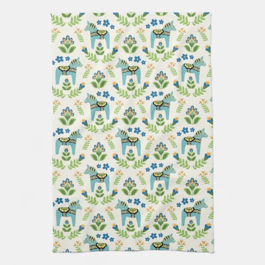 Schwedische Dala Pferde Aquamarin Geschirrtuch (Vertikal)