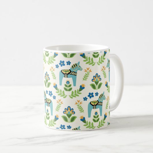 Schwedische Dala Pferde Aquamarin Kaffeetasse (VorderseiteRechts)