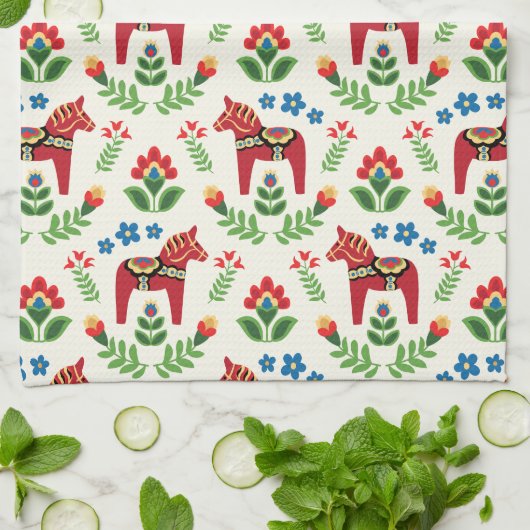 Schwedische Dala Pferde Red Geschirrtuch (Gefaltet)