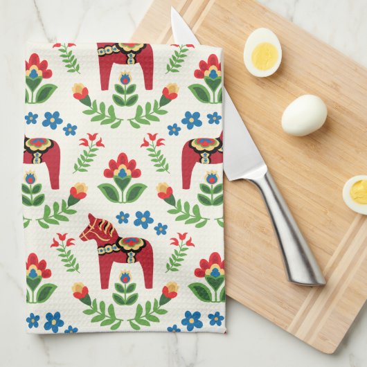 Schwedische Dala Pferde Red Geschirrtuch (Viertel Falte)