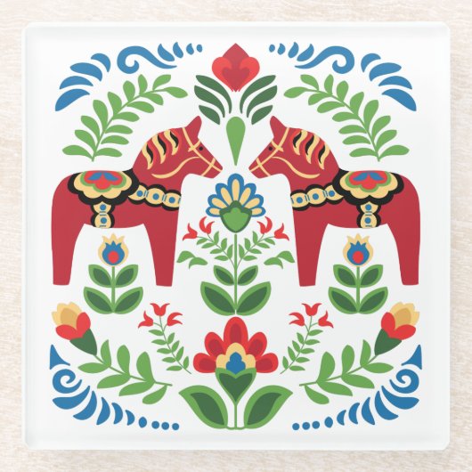 Schwedische Dala Pferde Red Glasuntersetzer (Vorderseite)