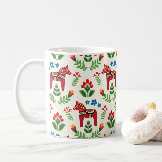 Schwedische Dala Pferde Red Kaffeetasse (Mit Donut)