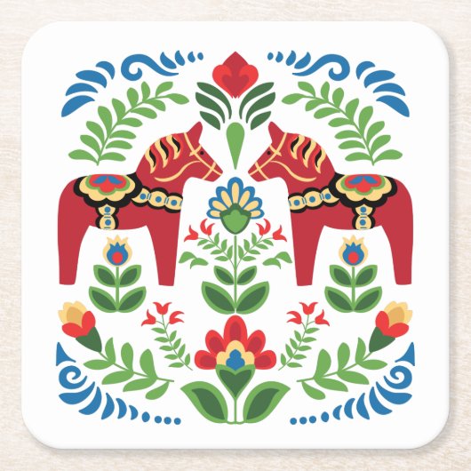 Schwedische Dala Pferde Red Rechteckiger Pappuntersetzer (Vorderseite)