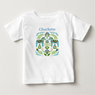 Schwedische Dala-Pferde Teal Personalisiert Baby T-shirt