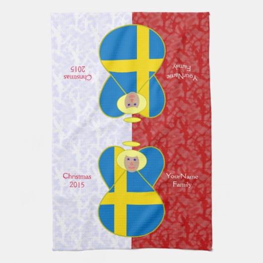 Schwedische Engelflagge: Rot und Personalisiert Geschirrtuch (Vertikal)