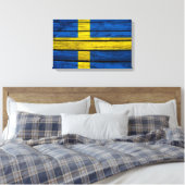 Schwedische Flagge Rustikales Holz Leinwanddruck (Insitu (Schlafzimmer))