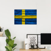 Schwedische Flagge Rustikales Holz Poster (Heimbüro)