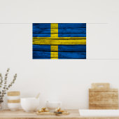 Schwedische Flagge Rustikales Holz Poster (Küche)