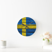 Schwedische Flagge Rustikales Holz Runde Wanduhr (Zuhause)