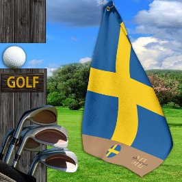 Schwedische Flagge & Schweden, mit Monogramm / Gol Golfhandtuch