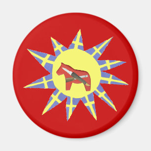 Schwedische Flagge und Wood Carver's Dala Horse Ma Magnet