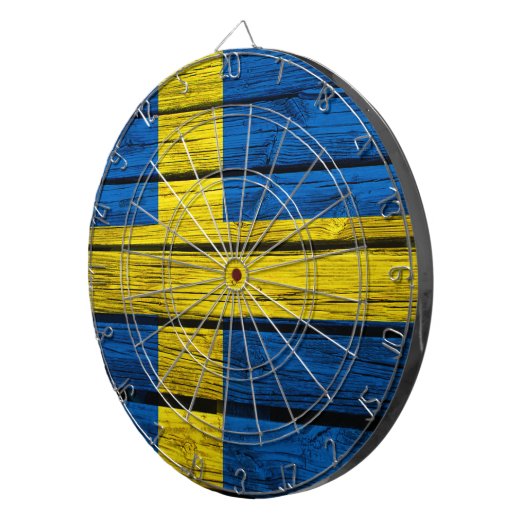 Schwedische Flaggen-rustikales Holz Dartscheibe (Vorderseite rechts)