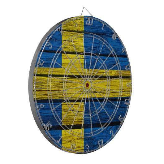 Schwedische Flaggen-rustikales Holz Dartscheibe (Vorderseite Links)