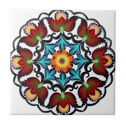 schwedische Fliesen im antiken Stil rote Blume (Vorderseite)