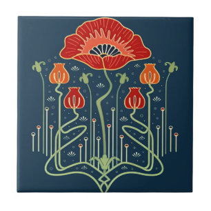 Schwedische Fliesen orange blaue Blüten