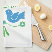 Schwedische Folk Art Blue Birds und Blume Geschirrtuch (Viertel Falte)